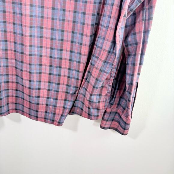 Faherty Red Blue Plaid Movement Long Sleeve Cotton Button Down Shirt Large - Picture 9 of 10